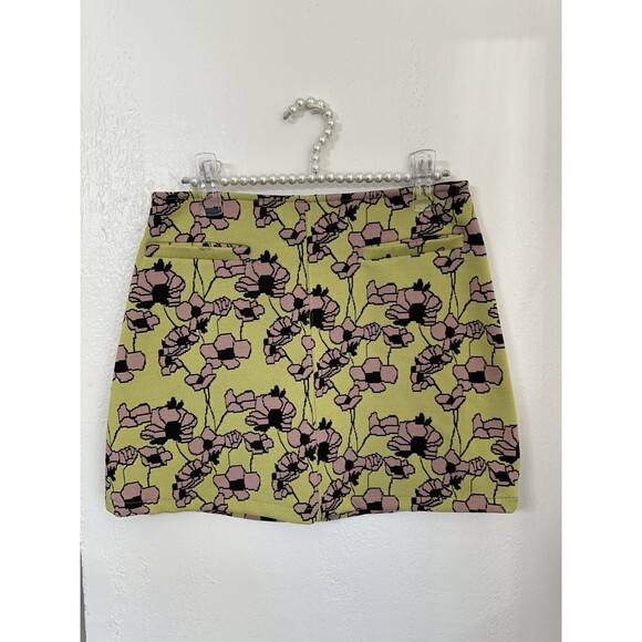Zara Green Pink Floral Knit Mini Stretch Zipper Retro Skirt Size M - Picture 2 of 6